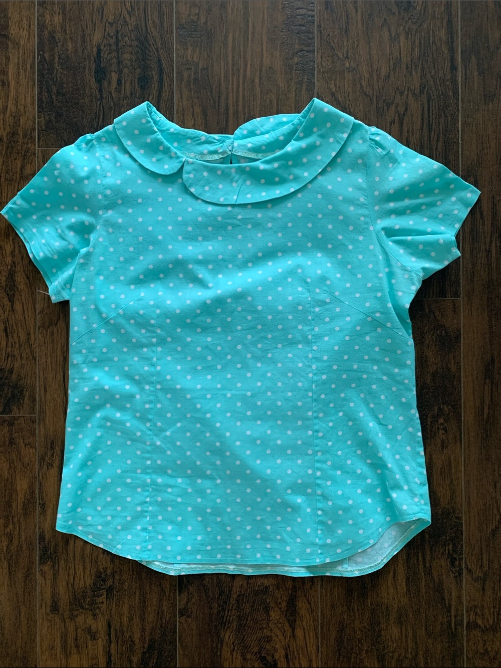 Ladies Polka Dot Peter Pan Collar Top - Aqua